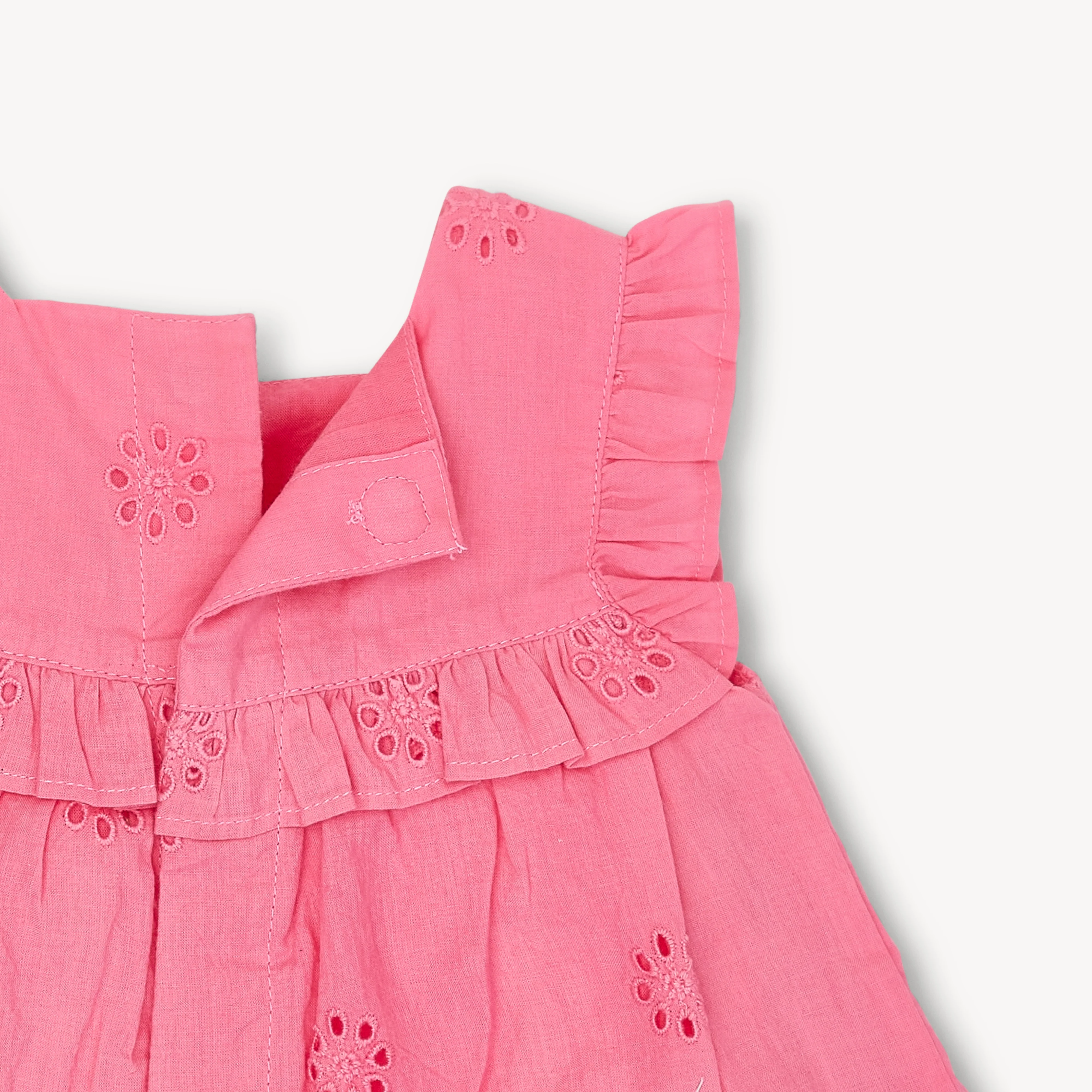 all a-flutter cotton poplin magnetic little baby ruffle sleeve dress + diaper cover set - re-loved - Image 2