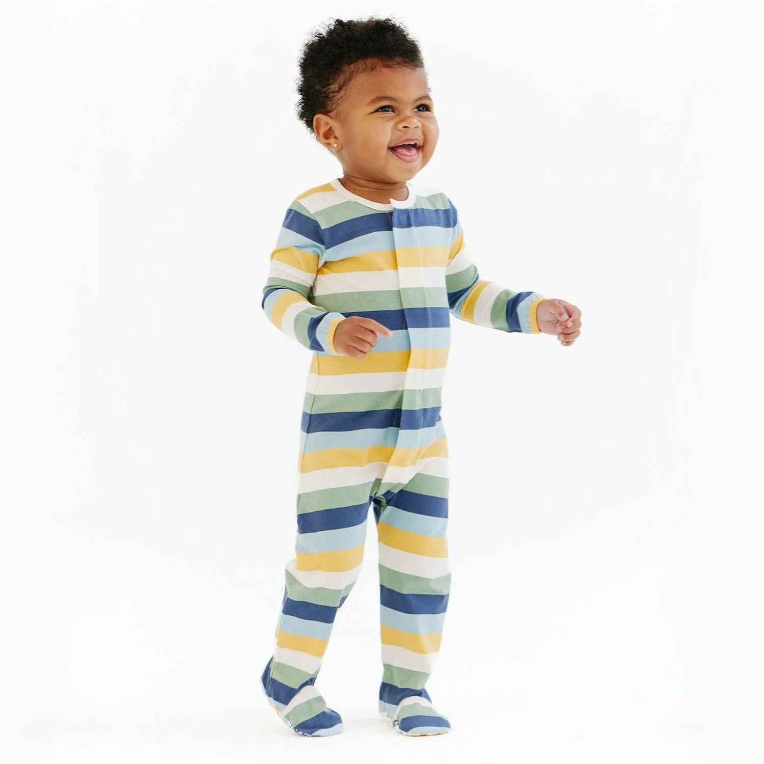 big multi stripe blue cloudstretch™ magnetic convertible coverall - re-loved