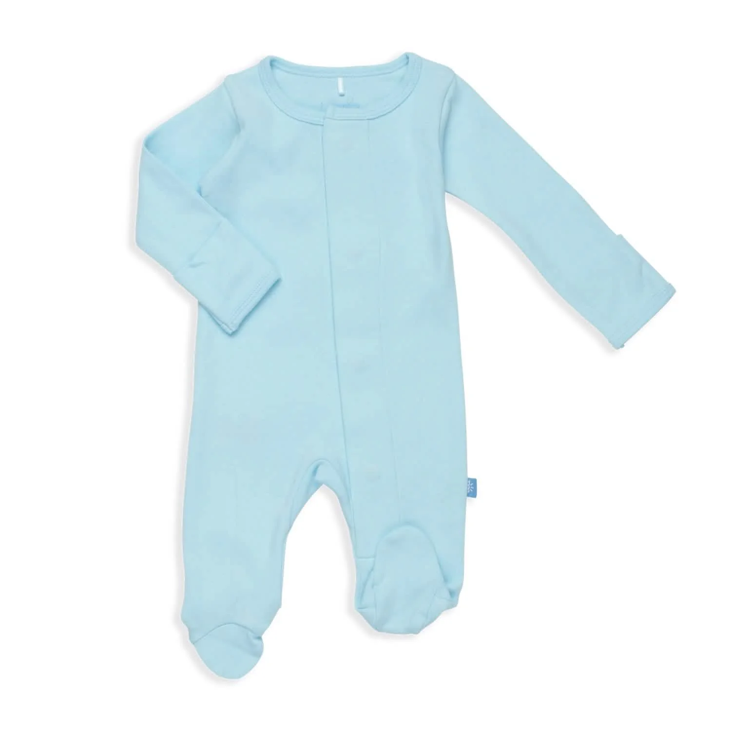 blue water organic cotton magnetic footie - re-loved