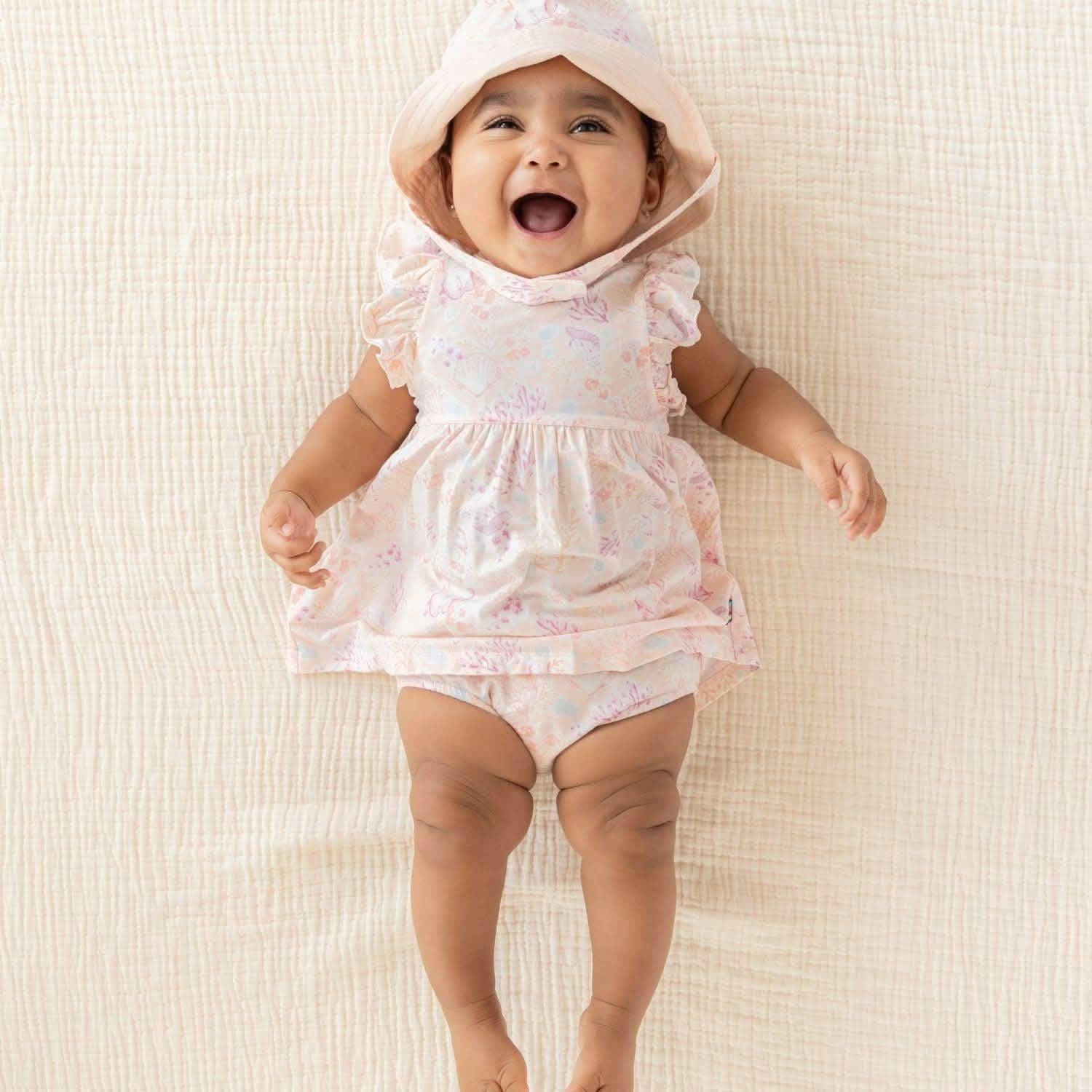 coral floral modal magnetic little baby dress + diaper cover set - re-loved - Image 8