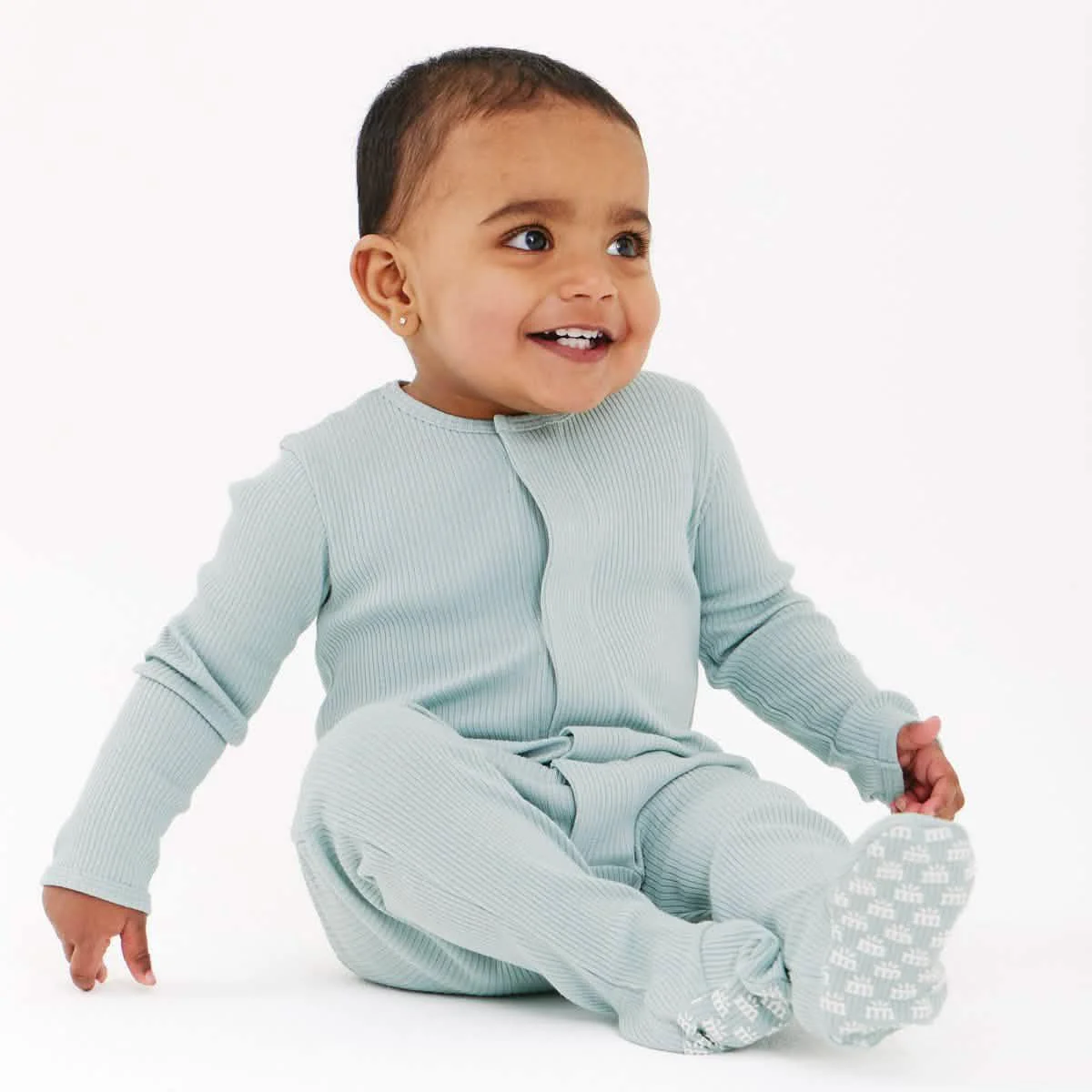 mist ribbed cotton magnetic parent favorite footie - re-loved
