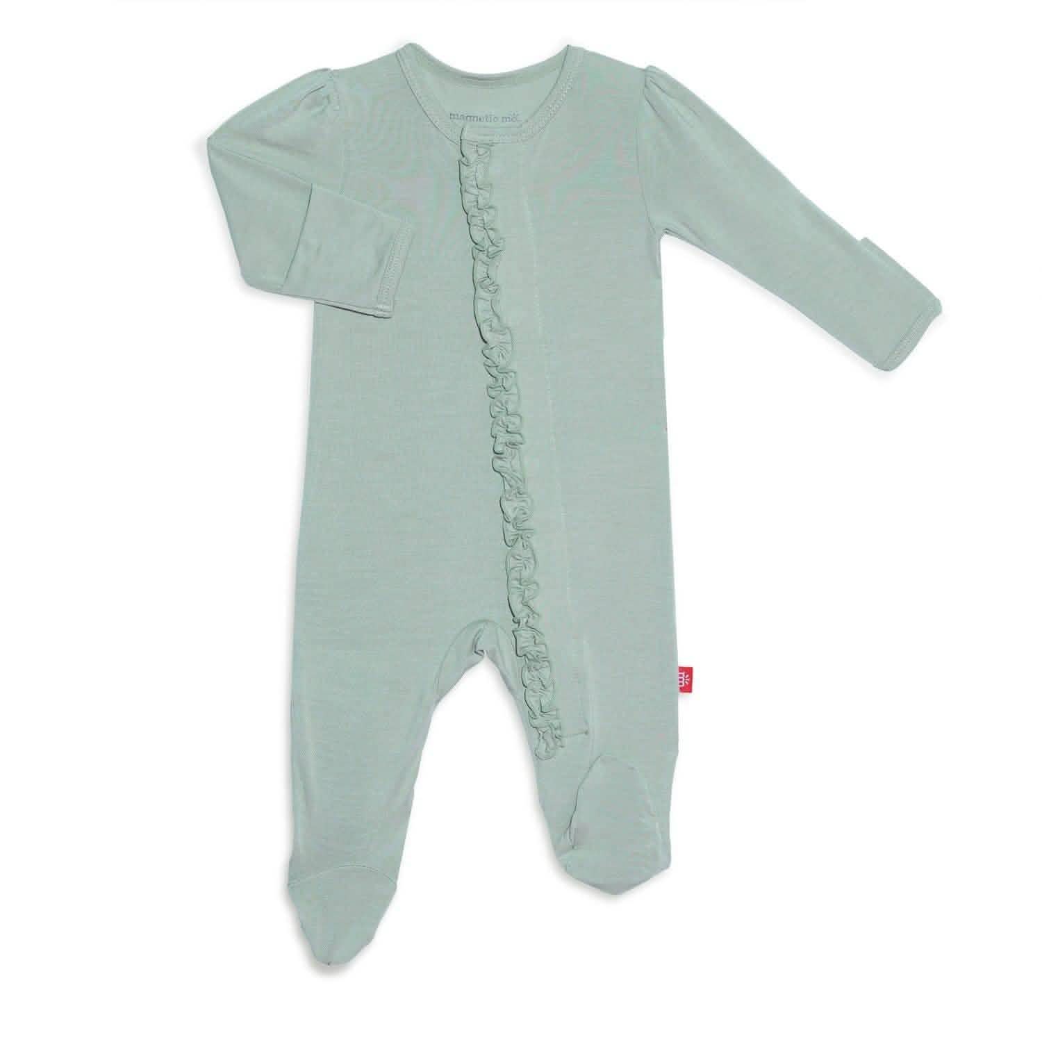 sea foam modal magnetic parent favorite footie with ruffles - re-loved